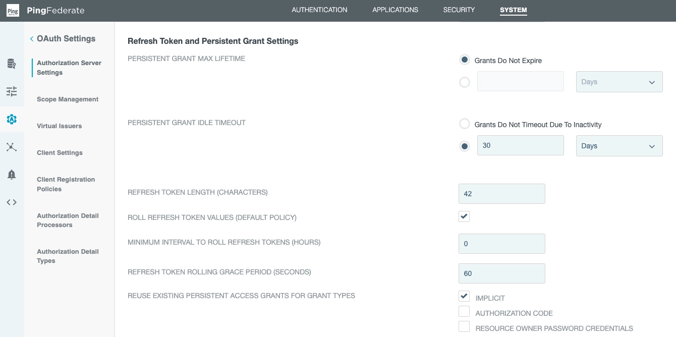 PingFederate, auth server settings ui